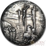 Niue Island CRUCIFIXION series BIBLICAL Silver coin $2 High relief 2015 Antique finish 2 oz